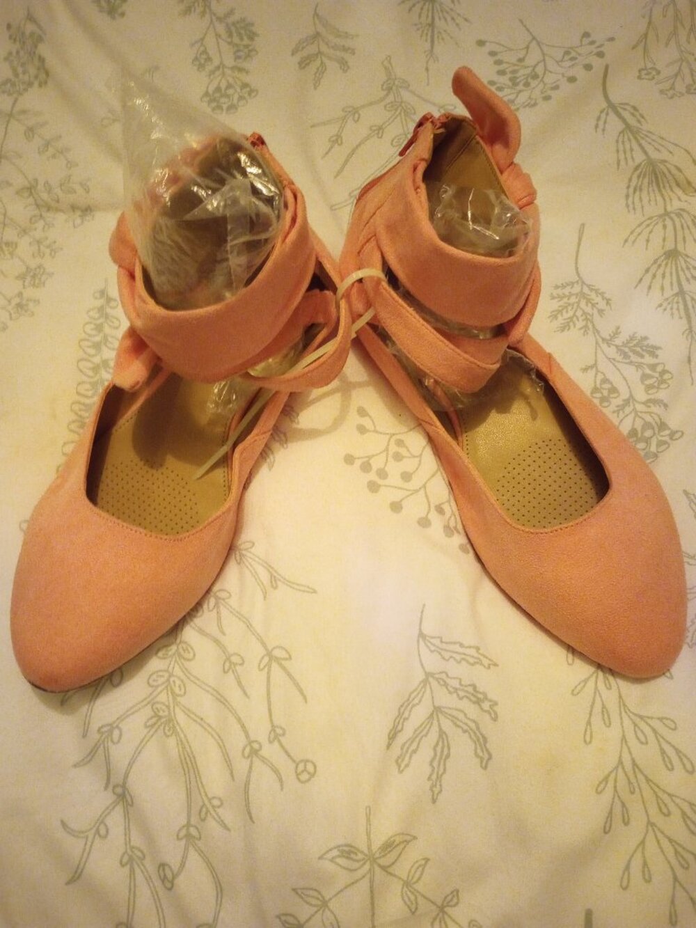 Comfort view ankle strap ballet style flats side bow pink 7.5ww New!